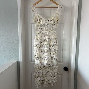 Floral Ruffle Midi Dress - White